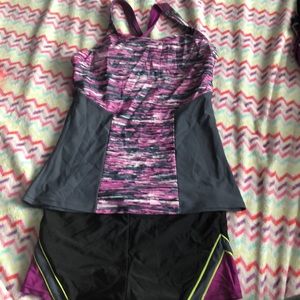 Purple and black bathing suit set